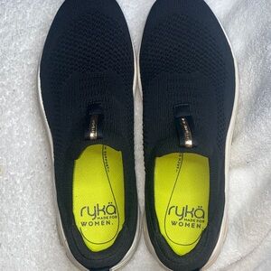 Ryka Women's Black Slip-On Knit Sneakers with Neon Yellow Insole